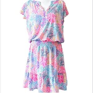Lilly Pulitzer Ravi Colorful Floral Romper Dress. Size M. Flutter sleeves